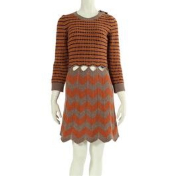 SEE BY CHLOE Brown and Orange Cutout Knitted Wool Sweater Dress Women's Size 2 - Picture 2 of 15